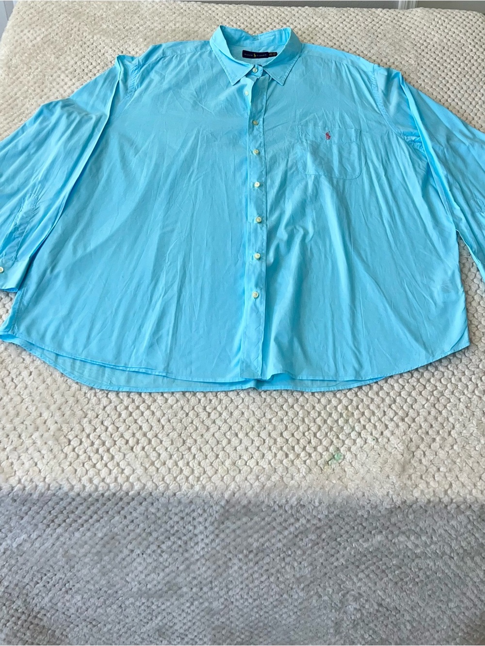 Ralph Lauren Men's 3XL Big & Tall Blue Solid Cotton LS Button-Up Pocket Logo